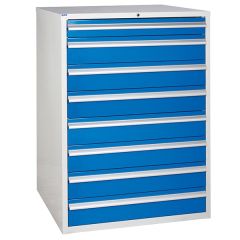 8 Drawer Euroslide Cabinet - 1 x 100mm + 7 x 150mm drawers - Blue