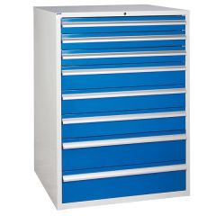 8 Drawer Euroslide Cabinet - 3 x 100mm + 3 x 150mm + 2 x 200mm drawers - Blue