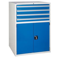 Euroslide Cabinet - 4 x 100mm drawers + double cupboard - Blue