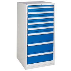 8 Drawer Euroslide Cabinet - 5 x 100mm + 3 x 200mm drawers - Blue