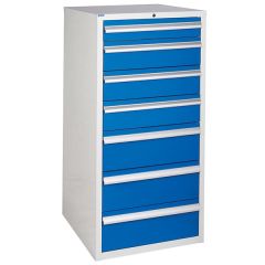 7 Drawer Euroslide Cabinet - 1 x 100mm + 3 x 150mm + 3 x 200mm drawers - Blue