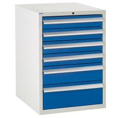 6 Drawer Euroslide Cabinet - 4 x 100mm, 1 x 150mm + 1 x 200mm drawers - Blue