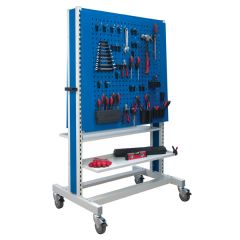 System Flow Trolley with Blue Pegboard Panel + Shelf