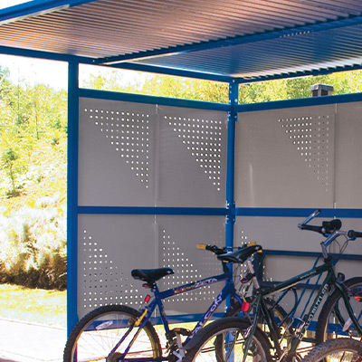 Close-up of perforated panels