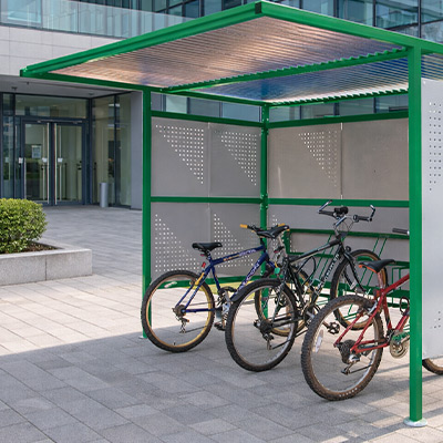 Perforated Traditional Cycle Shelter outside a workplace