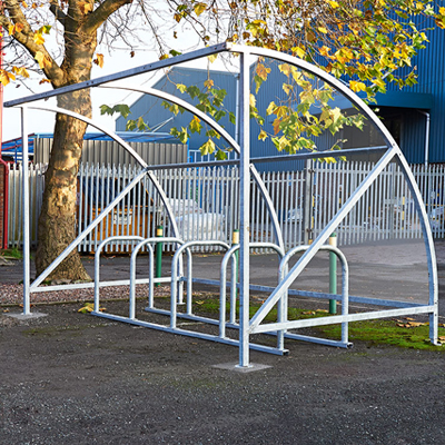 Action shot of Fortis Cycle Shelter with panels