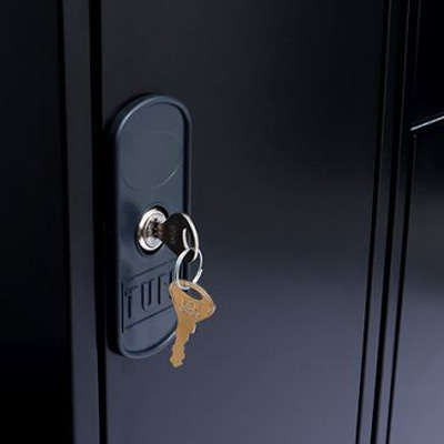 Close up of TUFF Black Locker cam lock