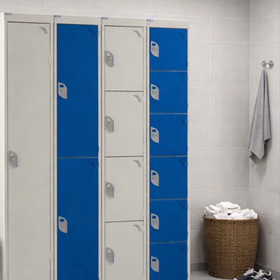 White and blue lockers in changing room