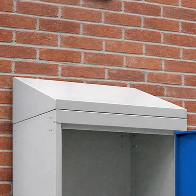 Close up of sloping top on Armour lockers