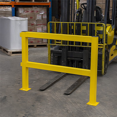 Barrier in front of forklift truck