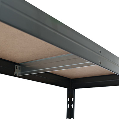 Close-up of chipboard shelves