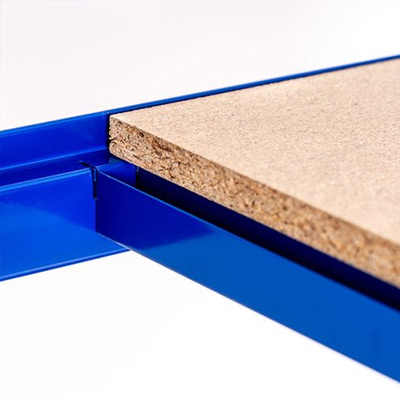 Close-up of chipboard shelving