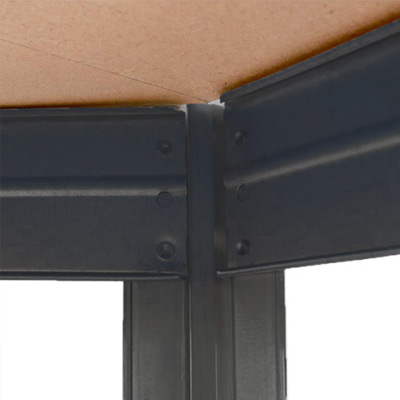 Close up of TUFF 360 chipboard shelves