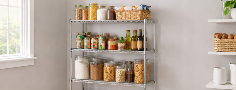 Chrome Shelving in a Dry Food Store