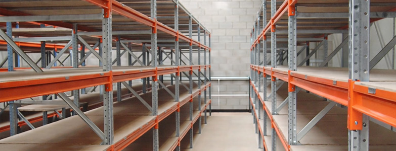 Close up of Galvanised Steel Industrial Racking Framework